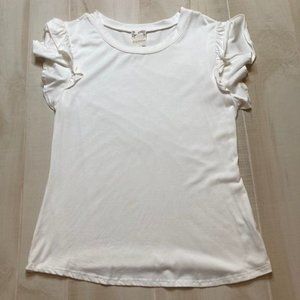 Blu Pepper White Short-sleeved Top with Ruffled Sleeves - Size Large